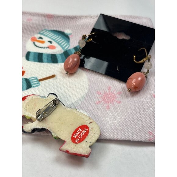 Aldo Rhinestone Heart Earrings Snowman Brooch Pink Bead Drop Earrings & Snowman - Picture 4 of 5